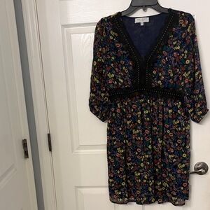 Daylen Navy Floral V-Neck Mini Dress
